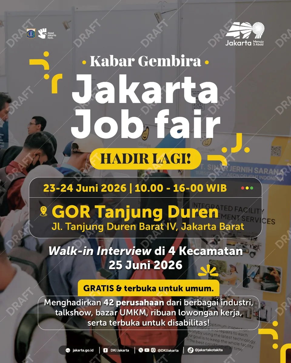 Job Fair Kabupaten Bekasi 2026 (Suku Dinas TKTE Wilayah Kabupaten Bekasi Barat) : 23-24 Juni 2026
